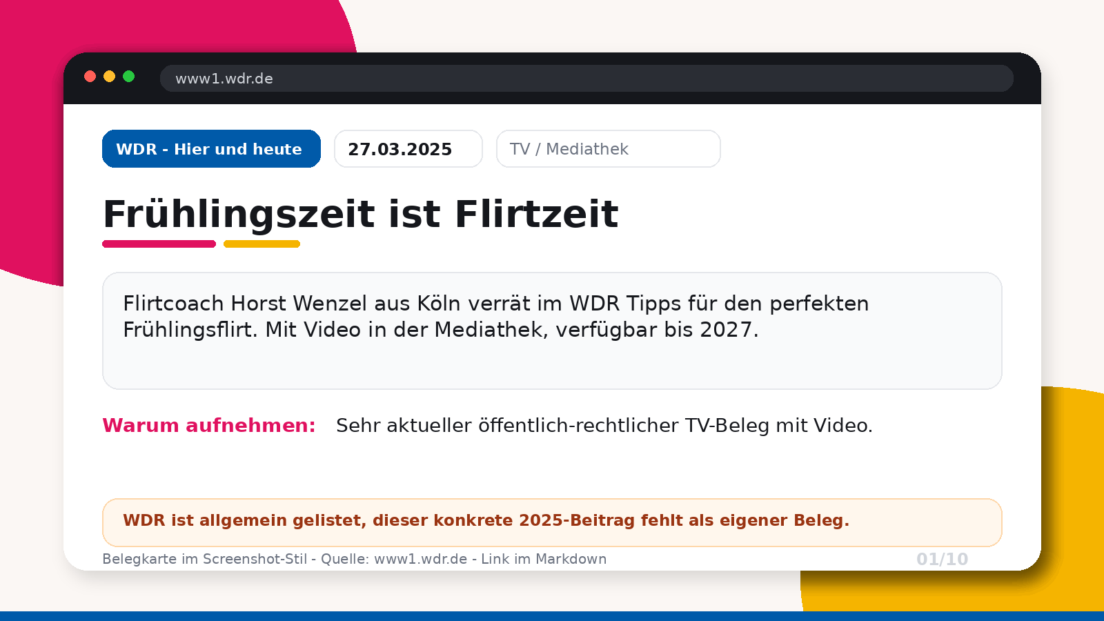 WDR Hier und heute: Fruehlingszeit ist Flirtzeit mit Horst Wenzel