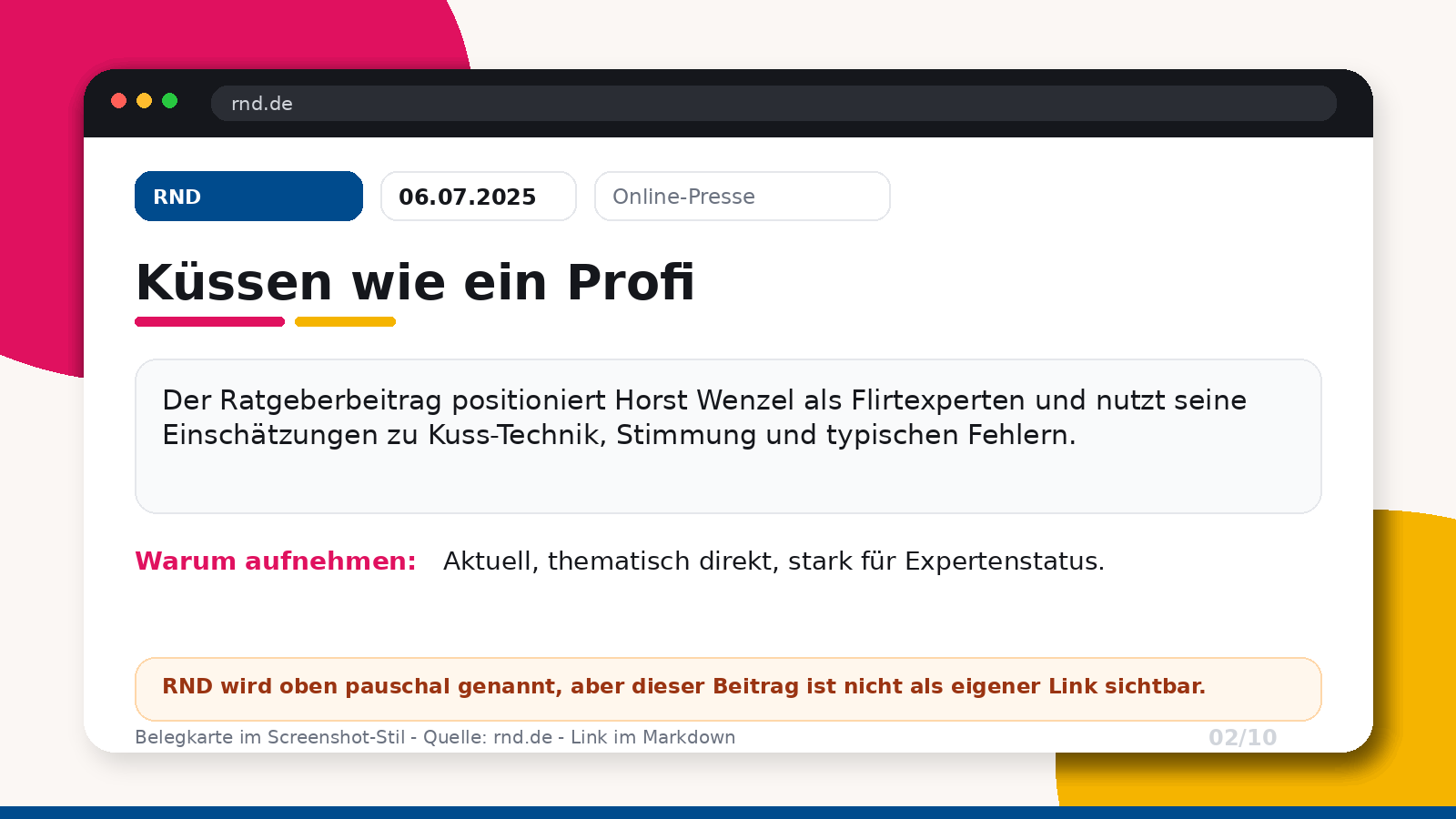 RND: Kuessen wie ein Profi mit Flirtexperte Horst Wenzel