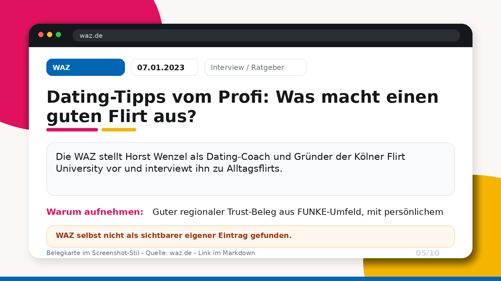 WAZ: Dating-Tipps vom Profi Horst Wenzel