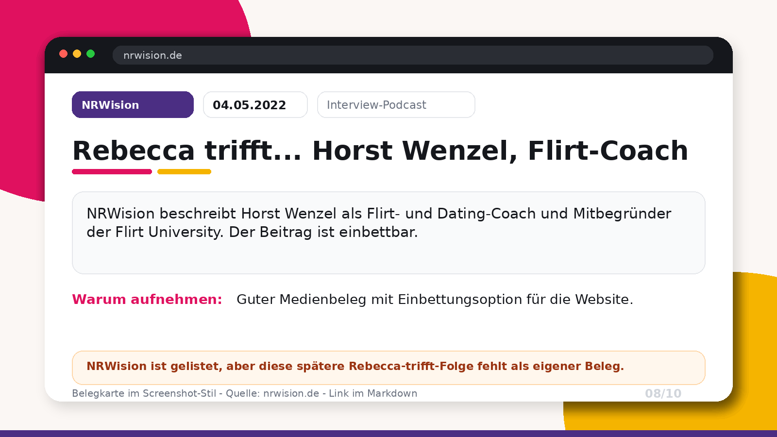 NRWision: Rebecca trifft Horst Wenzel, Flirt-Coach