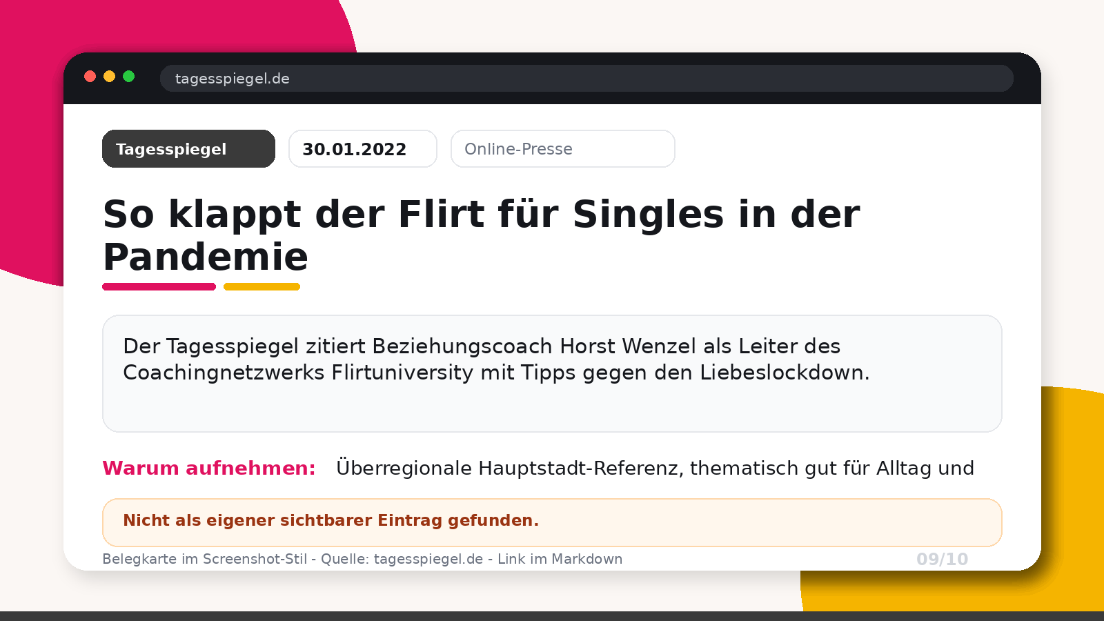 Tagesspiegel: So klappt der Flirt fuer Singles in der Pandemie, mit Horst Wenzel