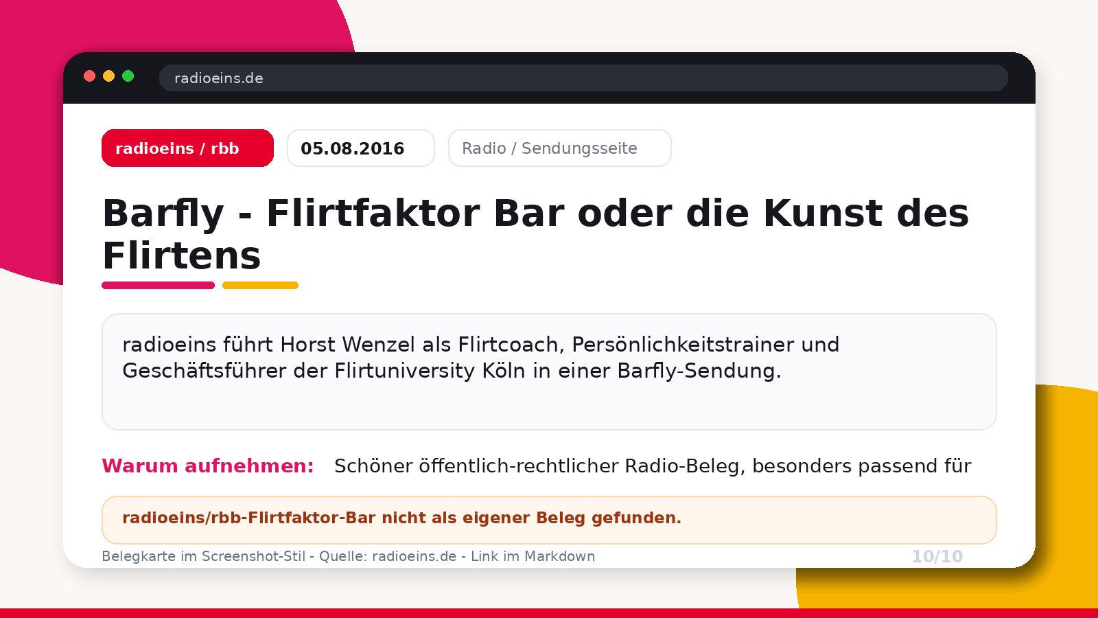 radioeins rbb Barfly: Flirtfaktor Bar mit Horst Wenzel