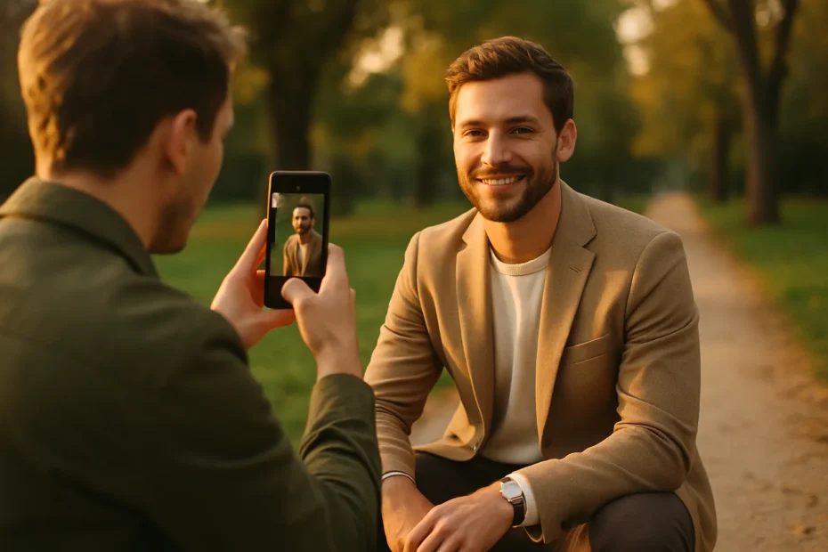 Natürliches Profilfoto für Online-Dating entsteht